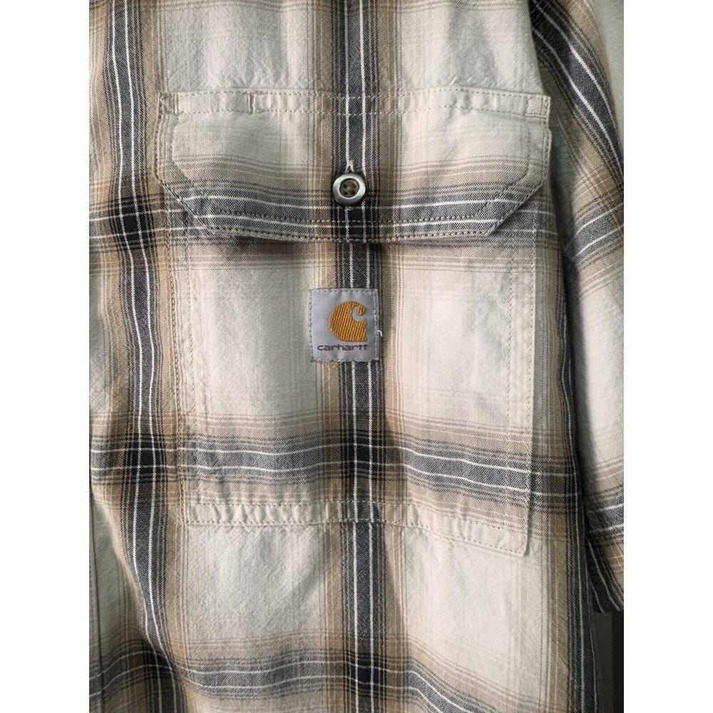 Carhartt Mens Brown Plaid Loose Fit Midweight Shirt Sleeve Button Down Shirt XL - Picture 3 of 6